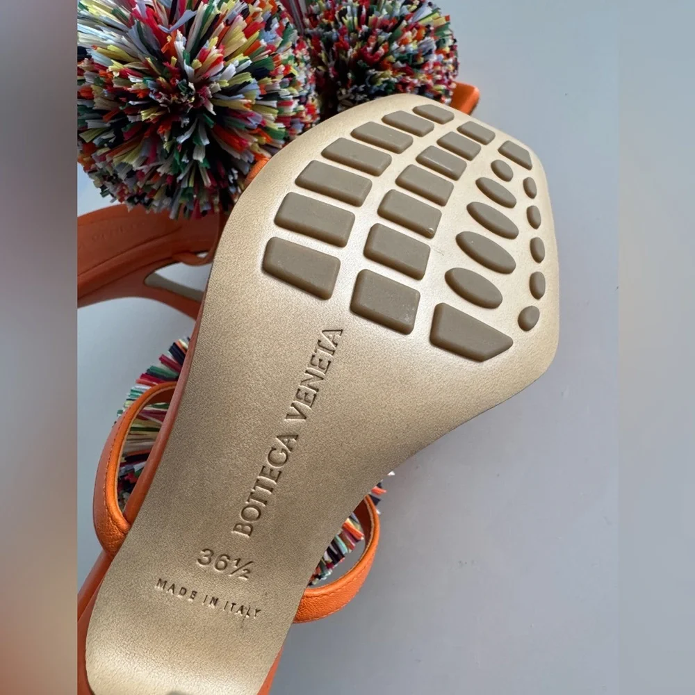 Bottega Veneta *NEW* Leather Orange Multicolor Pom Pom Heels- Size 6.5 US - Picture 9 of 10